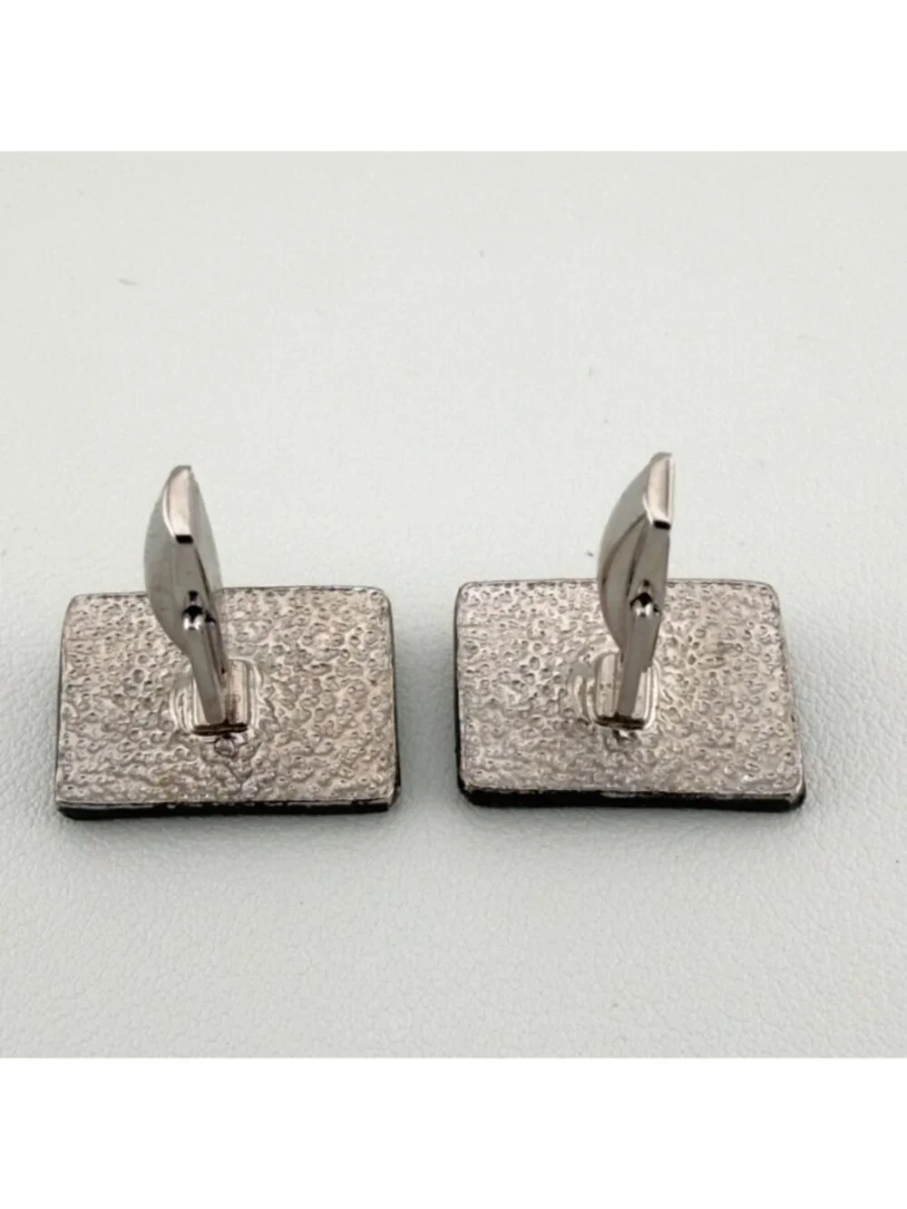 Vintage Black Silver Tone Rectangle Baby Feet Cuff Links